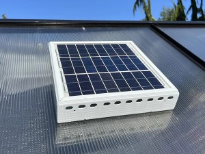 Rustproof ClimaPod solar panel powering a thermostatic fan