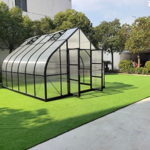 ClimaPod Magnum 12x14 greenhouse with open doors, revealing a spacious interior designed for efficient plant growth.