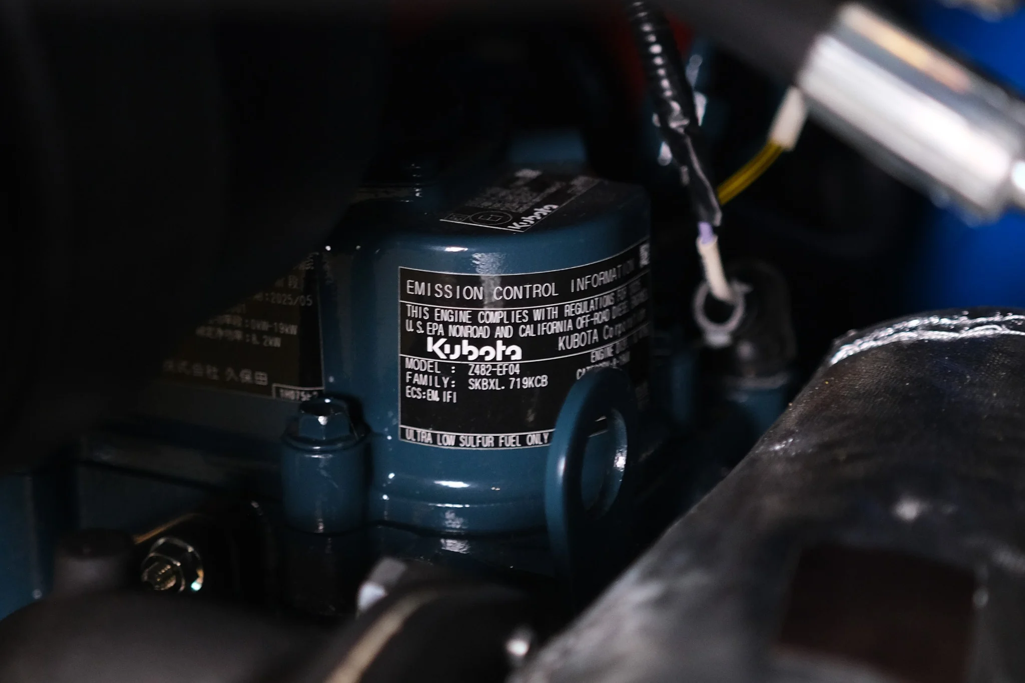 Kubota diesel engine label inside Rippa R-10 Eco Mini Excavator