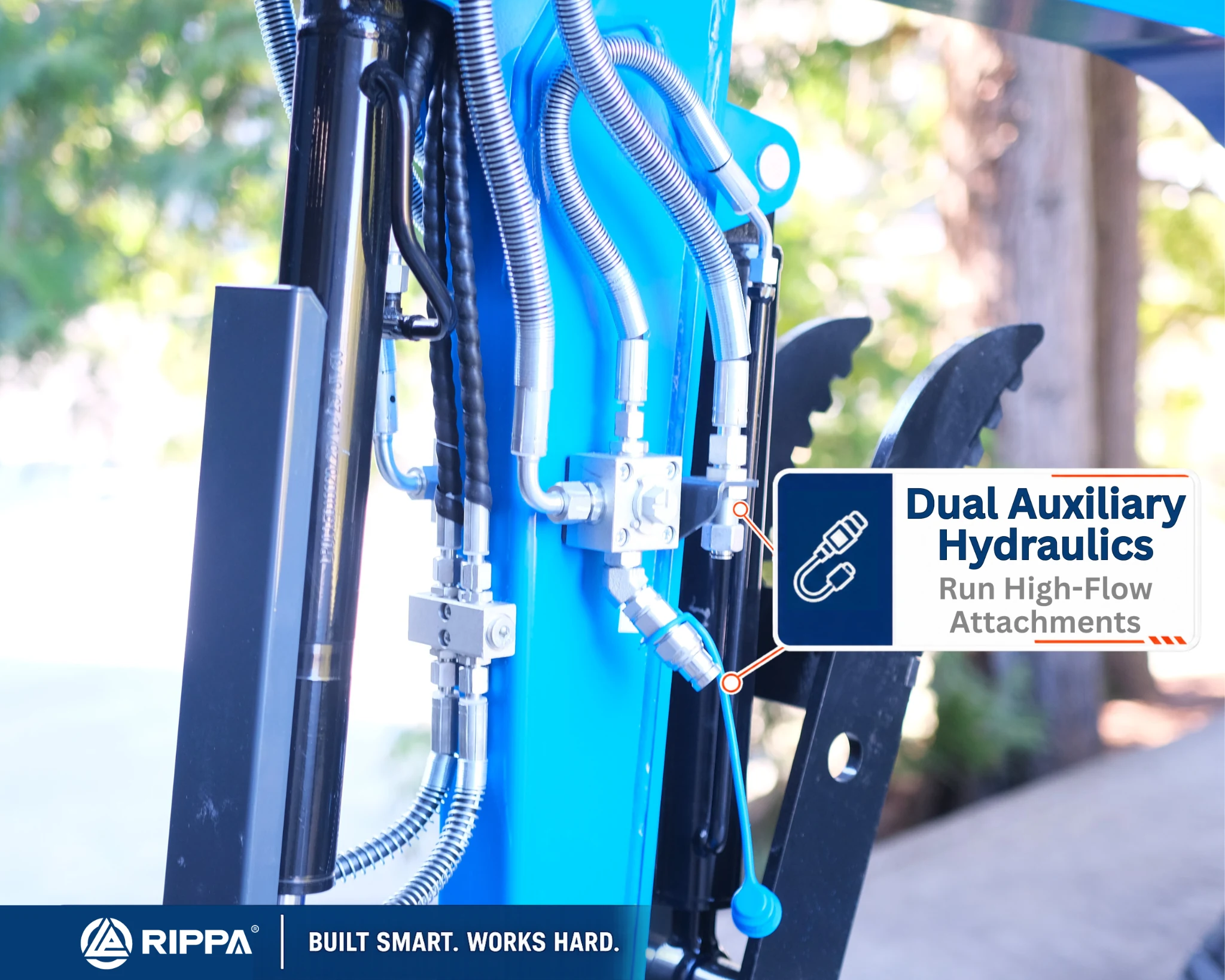 Rippa R18 Pro dual auxiliary hydraulics for high-flow attachments
