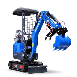 Rippa R13 Pro mini excavator with hydraulic thumb, compact design and expandable tracks on white background