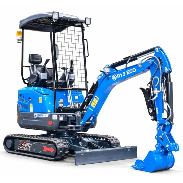 Rippa R15-5 ECO mini excavator with Kubota D720 diesel engine, hydraulic thumb and expandable tracks full machine view