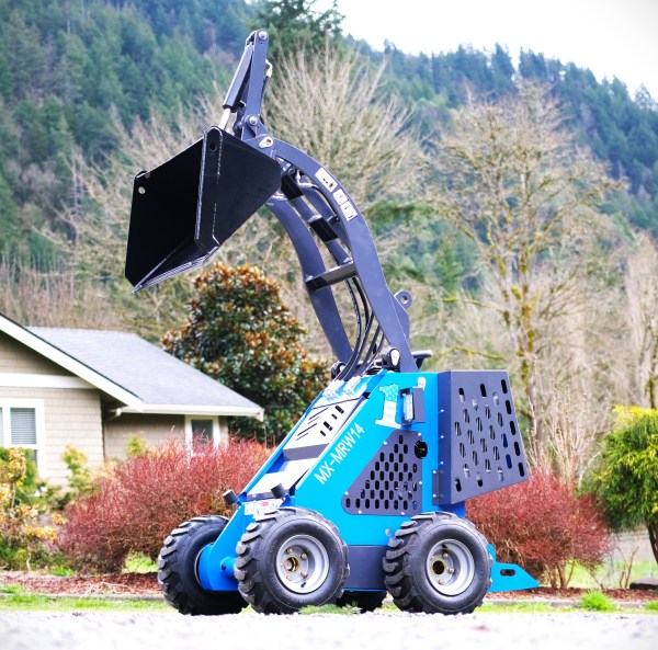 Vertical lift of skid steer bucket showing full extension and strength