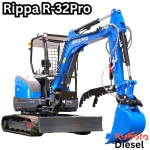 Rippa R32 Pro open-ROPS excavator with Kubota diesel and dozer blade