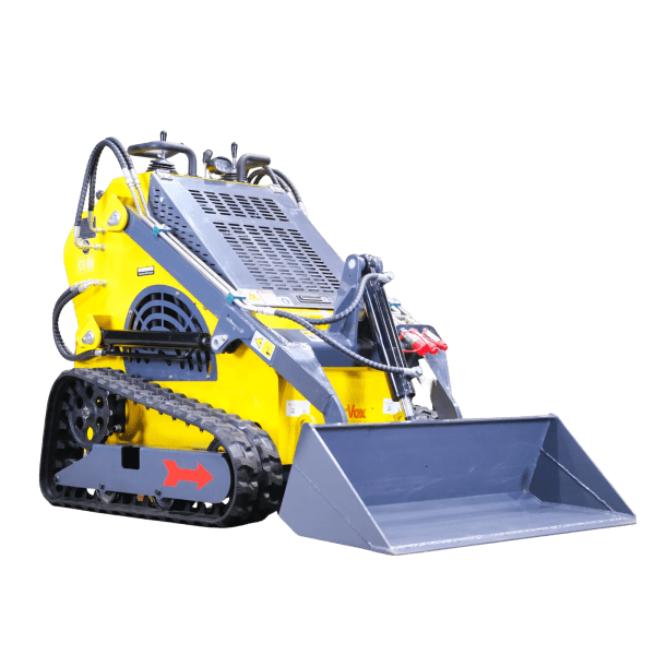 2025 StarVox SV-480 Mini Skid Steer Loader with front bucket attachment and auxiliary hydraulics