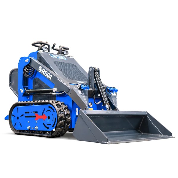 Rippa RS04 mini skid steer loader compact track machine with bucket attachment on white background
