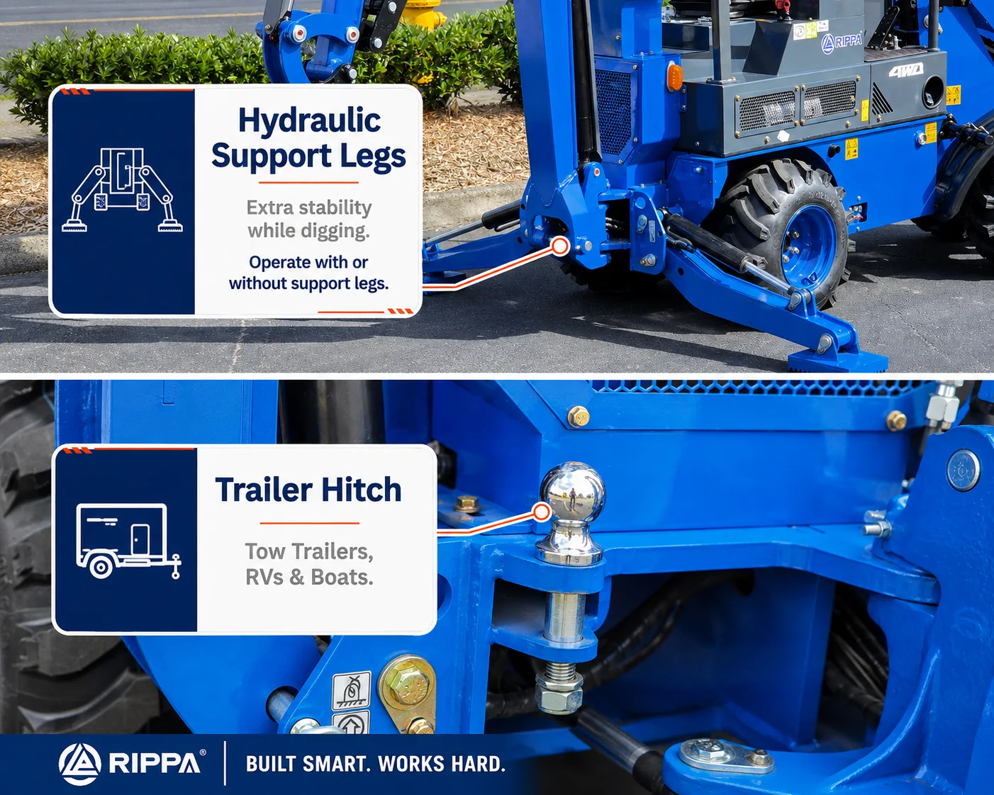 RIPPA RB06 hydraulic support legs and rear trailer hitch