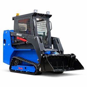 Rippa RS07 compact track skid steer with enclosed cab and 4-in-1 bucket on white background