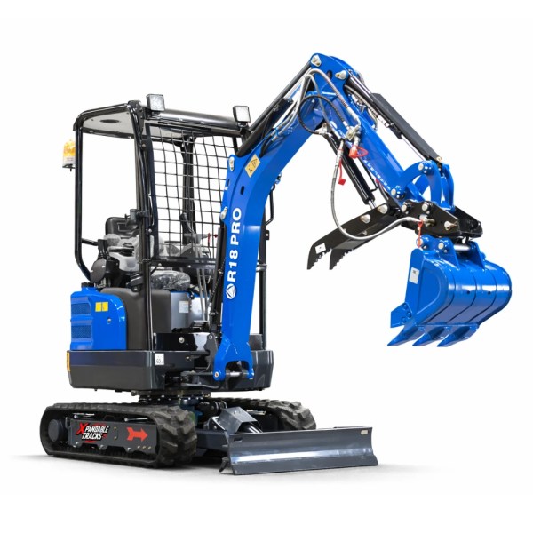 Rippa R18 Pro mini excavator with bucket on clean white background