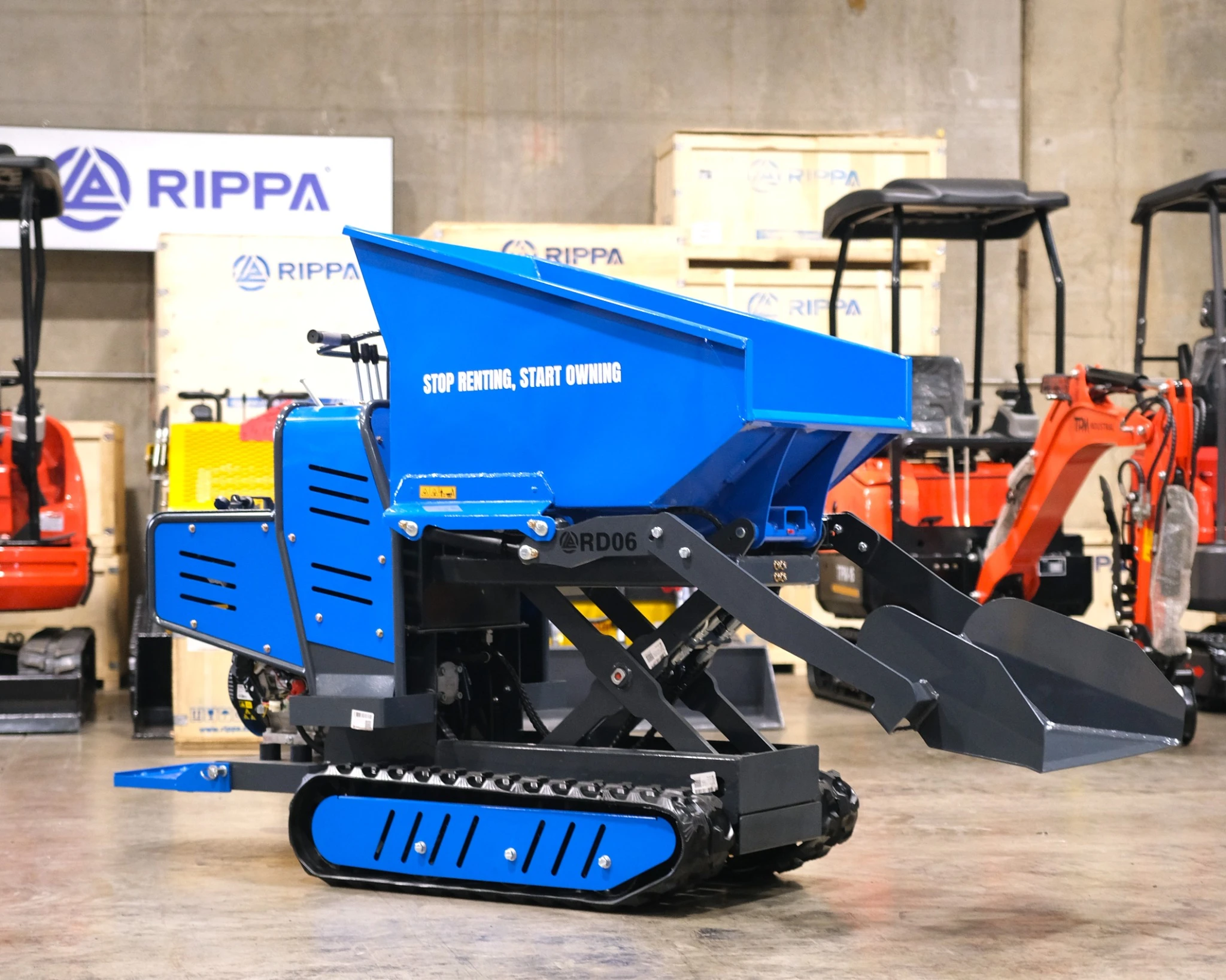 Rippa RD06 with scissor lift dumping bed fully raised