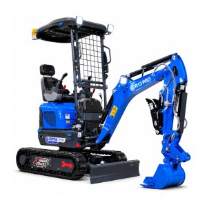 RIPPA R13 PRO compact mini excavator with Kubota diesel engine on a white studio background featuring hydraulic thumb, expandable tracks, and dozer blade.