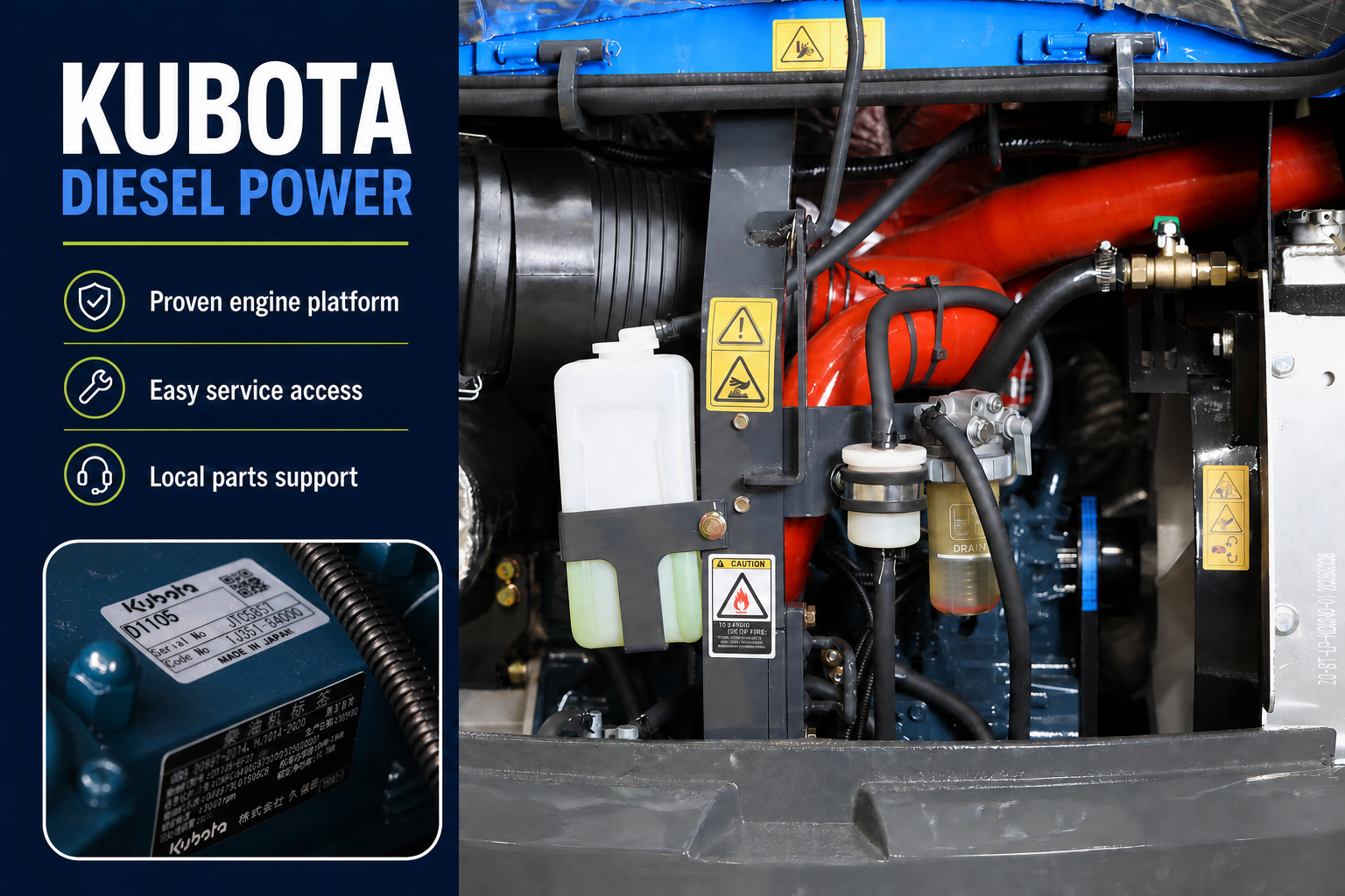 RIPPA R22-3 PRO mini excavator with Kubota diesel engine identification and service access