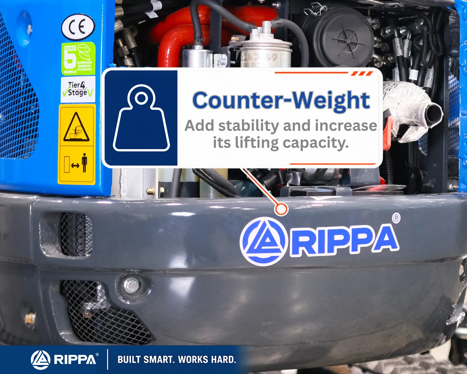 RIPPA R10 ECO rear counterweight for added stability and lifting capacity