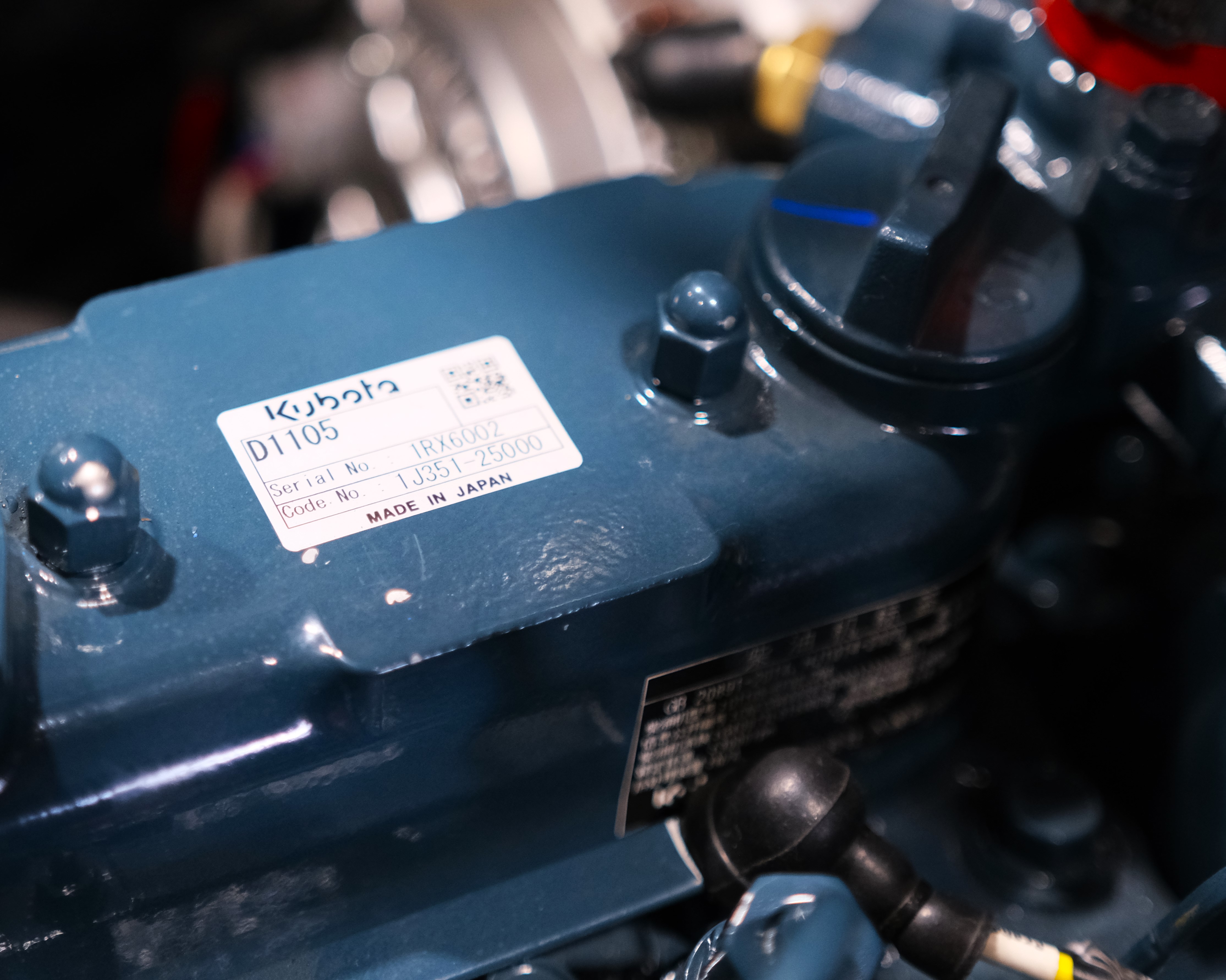 Kubota D1105 diesel engine identification plate in RIPPA RL06 wheel loader