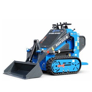 RIPPA RS04 ECO gas mini skid steer loader with rubber tracks and bucket on a white background